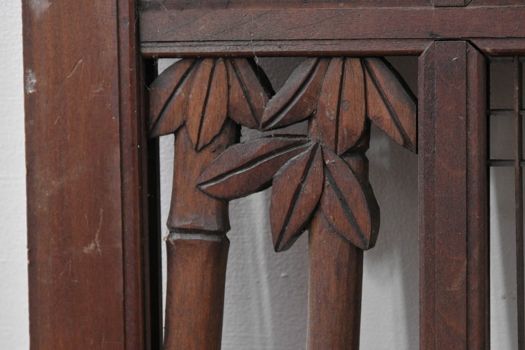ヴィンテージ建具　昭和後期　竹と梅・菊文様の彫刻をあしらった特大欄間　(R-084894)