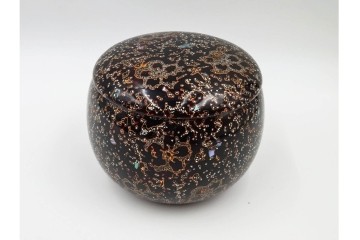 時代物　蛤・那智黒　螺鈿の花文が華やかな碁笥・碁石セット　(R-084907)