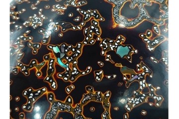 時代物　蛤・那智黒　螺鈿の花文が華やかな碁笥・碁石セット　(R-084907)