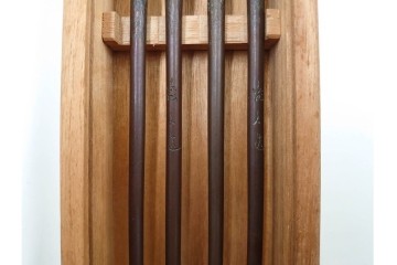 在銘　亀文堂正平造の青銅霊芝頭火箸と明珍宗之作火箸のセット　共箱付き　(R-084908)