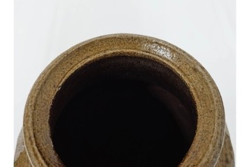 人間国宝　濱田庄司(浜田庄司)　塩釉絵刷毛目　高さ約30cmの益子焼花瓶　共箱付き　(R-084910)