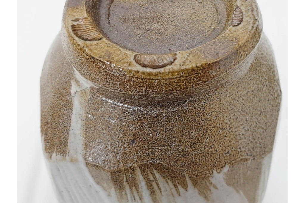 人間国宝　濱田庄司(浜田庄司)　塩釉絵刷毛目　高さ約30cmの益子焼花瓶　共箱付き　(R-084910)