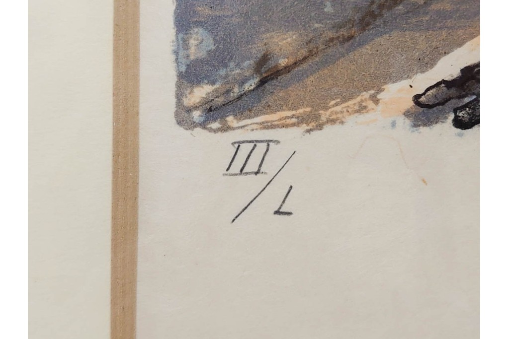 真作　サイン入り　荻須高徳　「中庭に続くロケット通り」　パリの街並みを描いた和紙刷りリトグラフ　外箱付き　(R-084918)