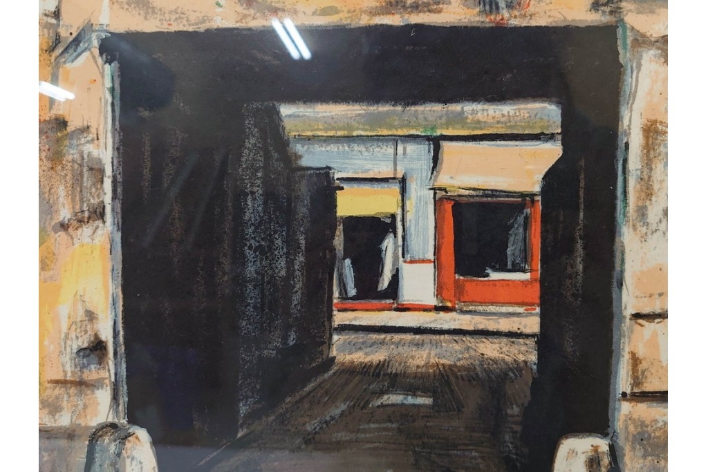 真作　サイン入り　荻須高徳　「中庭に続くロケット通り」　パリの街並みを描いた和紙刷りリトグラフ　外箱付き　(R-084918)