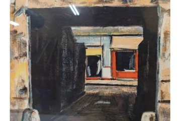 真作　サイン入り　荻須高徳　「中庭に続くロケット通り」　パリの街並みを描いた和紙刷りリトグラフ　外箱付き　(R-084918)