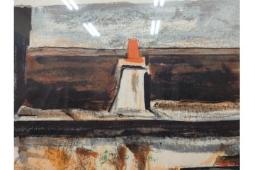 真作　サイン入り　荻須高徳　「中庭に続くロケット通り」　パリの街並みを描いた和紙刷りリトグラフ　外箱付き　(R-084918)