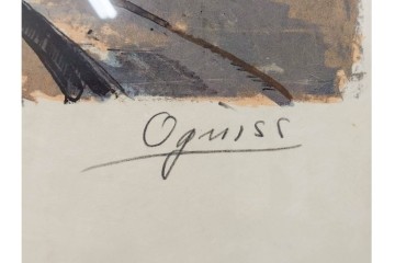 真作　サイン入り　荻須高徳　「中庭に続くロケット通り」　パリの街並みを描いた和紙刷りリトグラフ　外箱付き　(R-084918)