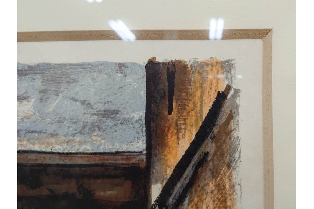 真作　サイン入り　荻須高徳　「中庭に続くロケット通り」　パリの街並みを描いた和紙刷りリトグラフ　外箱付き　(R-084918)