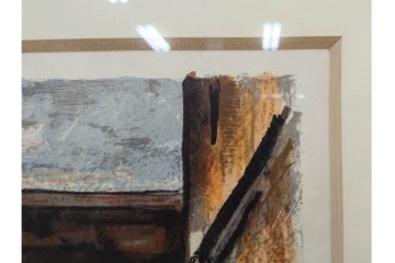 真作　サイン入り　荻須高徳　「中庭に続くロケット通り」　パリの街並みを描いた和紙刷りリトグラフ　外箱付き　(R-084918)