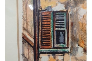 真作　サイン入り　荻須高徳　「中庭に続くロケット通り」　パリの街並みを描いた和紙刷りリトグラフ　外箱付き　(R-084918)