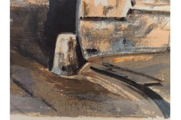 真作　サイン入り　荻須高徳　「中庭に続くロケット通り」　パリの街並みを描いた和紙刷りリトグラフ　外箱付き　(R-084918)