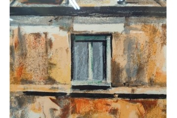 真作　サイン入り　荻須高徳　「中庭に続くロケット通り」　パリの街並みを描いた和紙刷りリトグラフ　外箱付き　(R-084918)