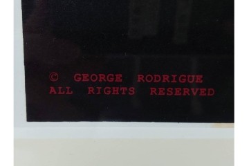 真作　直筆サイン入り　ジョージ・ロドリーゲ(George Rodrigue)　ブルードッグ　「A MAN&HIS DOG」　28/90　シルクスクリーン　(R-084919)