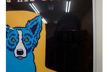 真作　直筆サイン入り　ジョージ・ロドリーゲ(George Rodrigue)　ブルードッグ　「A MAN&HIS DOG」　28/90　シルクスクリーン　(R-084919)