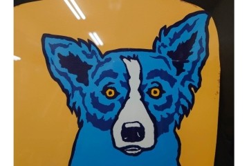 真作　直筆サイン入り　ジョージ・ロドリーゲ(George Rodrigue)　ブルードッグ　「A MAN&HIS DOG」　28/90　シルクスクリーン　(R-084919)