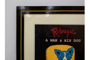 真作　直筆サイン入り　ジョージ・ロドリーゲ(George Rodrigue)　ブルードッグ　「A MAN&HIS DOG」　28/90　シルクスクリーン　(R-084919)