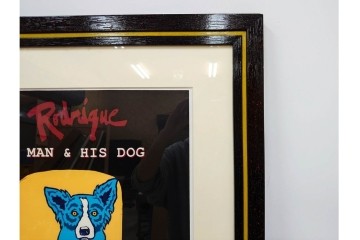 真作　直筆サイン入り　ジョージ・ロドリーゲ(George Rodrigue)　ブルードッグ　「A MAN&HIS DOG」　28/90　シルクスクリーン　(R-084919)