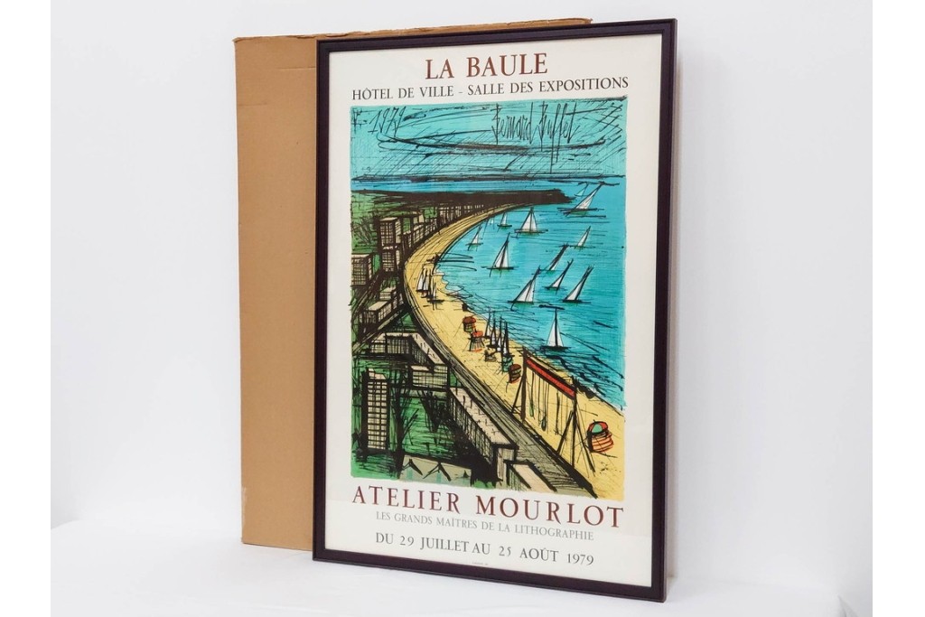 真作　版上サイン入り　1979年　ベルナール・ビュッフェ(ビュフェ)　Bernard Buffet　「ラ・ボール海岸」　海辺の風景を鋭いタッチで描き出したリトグラフポスター　外箱付き　(R-084921)