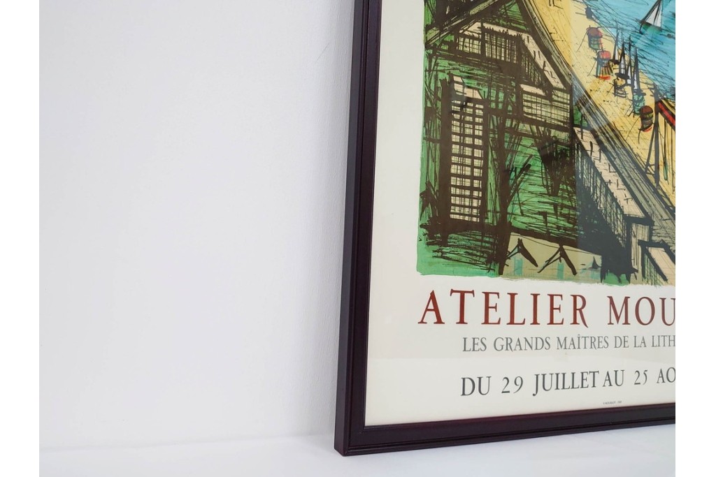 真作　版上サイン入り　1979年　ベルナール・ビュッフェ(ビュフェ)　Bernard Buffet　「ラ・ボール海岸」　海辺の風景を鋭いタッチで描き出したリトグラフポスター　外箱付き　(R-084921)