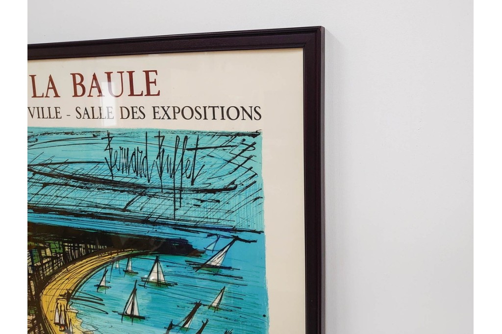 真作　版上サイン入り　1979年　ベルナール・ビュッフェ(ビュフェ)　Bernard Buffet　「ラ・ボール海岸」　海辺の風景を鋭いタッチで描き出したリトグラフポスター　外箱付き　(R-084921)