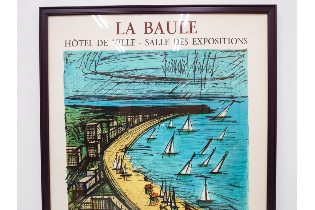 真作　版上サイン入り　1979年　ベルナール・ビュッフェ(ビュフェ)　Bernard Buffet　「ラ・ボール海岸」　海辺の風景を鋭いタッチで描き出したリトグラフポスター　外箱付き　(R-084921)