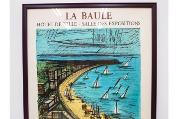 真作　版上サイン入り　1979年　ベルナール・ビュッフェ(ビュフェ)　Bernard Buffet　「ラ・ボール海岸」　海辺の風景を鋭いタッチで描き出したリトグラフポスター　外箱付き　(R-084921)