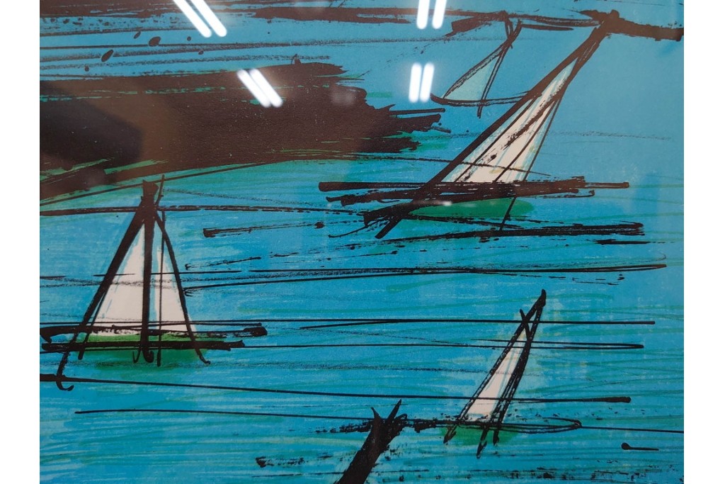 真作　版上サイン入り　1979年　ベルナール・ビュッフェ(ビュフェ)　Bernard Buffet　「ラ・ボール海岸」　海辺の風景を鋭いタッチで描き出したリトグラフポスター　外箱付き　(R-084921)