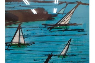 真作　版上サイン入り　1979年　ベルナール・ビュッフェ(ビュフェ)　Bernard Buffet　「ラ・ボール海岸」　海辺の風景を鋭いタッチで描き出したリトグラフポスター　外箱付き　(R-084921)