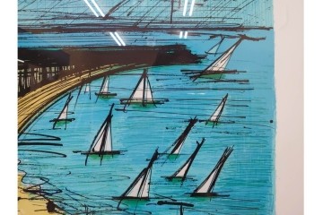 真作　版上サイン入り　1979年　ベルナール・ビュッフェ(ビュフェ)　Bernard Buffet　「ラ・ボール海岸」　海辺の風景を鋭いタッチで描き出したリトグラフポスター　外箱付き　(R-084921)