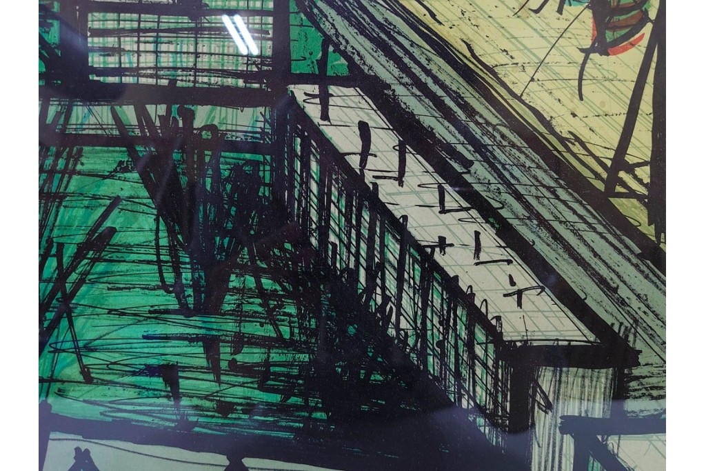 真作　版上サイン入り　1979年　ベルナール・ビュッフェ(ビュフェ)　Bernard Buffet　「ラ・ボール海岸」　海辺の風景を鋭いタッチで描き出したリトグラフポスター　外箱付き　(R-084921)