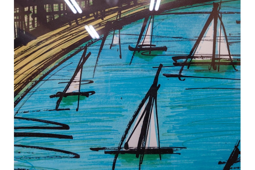 真作　版上サイン入り　1979年　ベルナール・ビュッフェ(ビュフェ)　Bernard Buffet　「ラ・ボール海岸」　海辺の風景を鋭いタッチで描き出したリトグラフポスター　外箱付き　(R-084921)