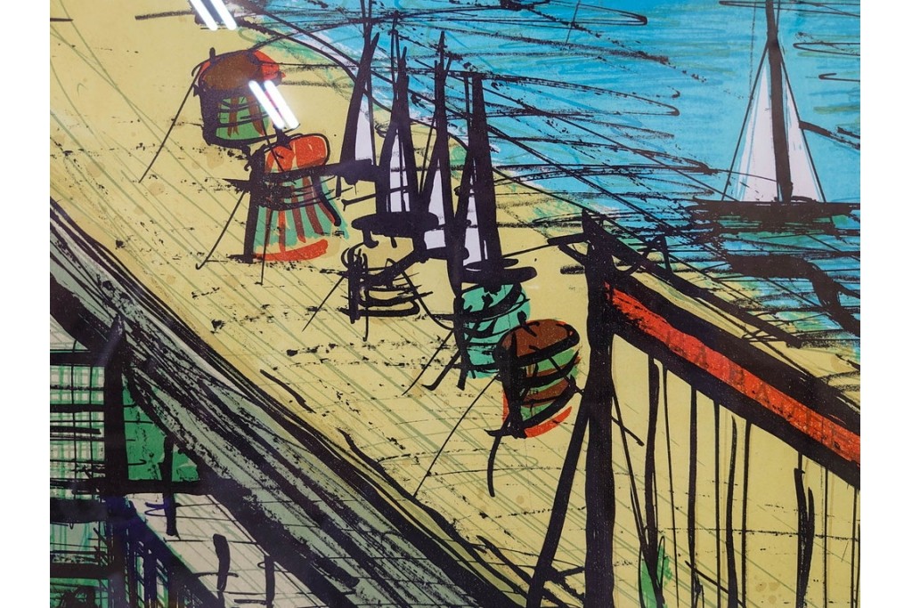 真作　版上サイン入り　1979年　ベルナール・ビュッフェ(ビュフェ)　Bernard Buffet　「ラ・ボール海岸」　海辺の風景を鋭いタッチで描き出したリトグラフポスター　外箱付き　(R-084921)