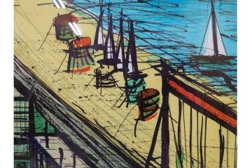 真作　版上サイン入り　1979年　ベルナール・ビュッフェ(ビュフェ)　Bernard Buffet　「ラ・ボール海岸」　海辺の風景を鋭いタッチで描き出したリトグラフポスター　外箱付き　(R-084921)