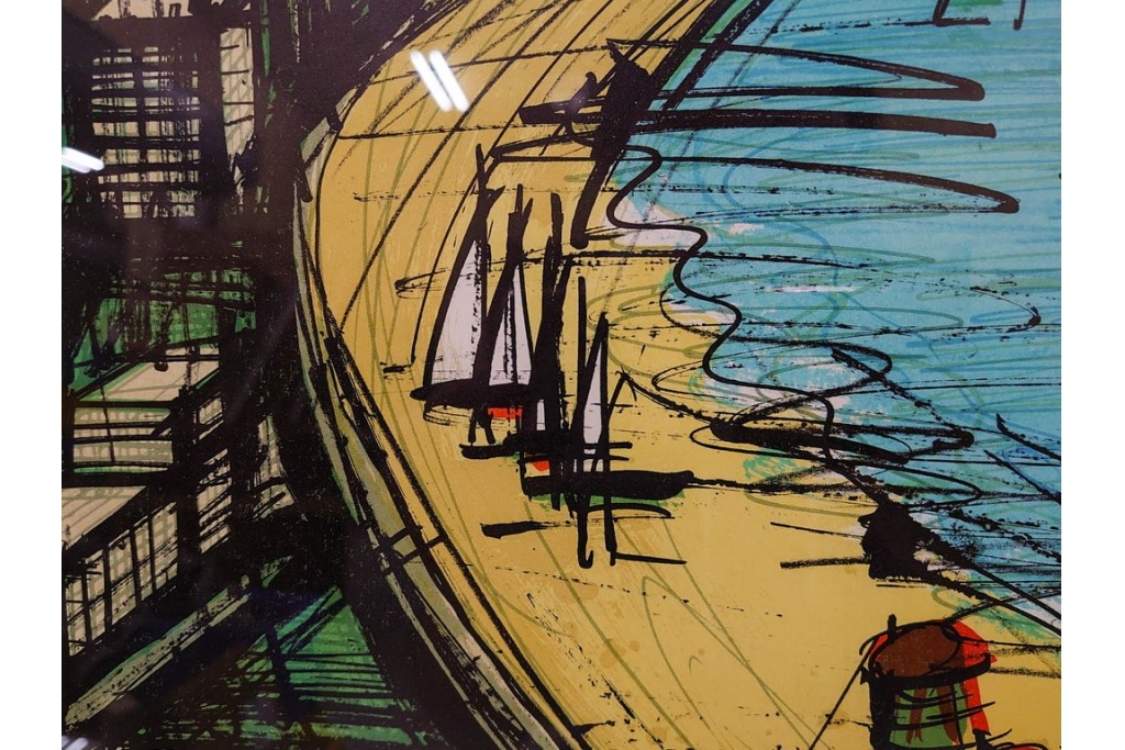 真作　版上サイン入り　1979年　ベルナール・ビュッフェ(ビュフェ)　Bernard Buffet　「ラ・ボール海岸」　海辺の風景を鋭いタッチで描き出したリトグラフポスター　外箱付き　(R-084921)