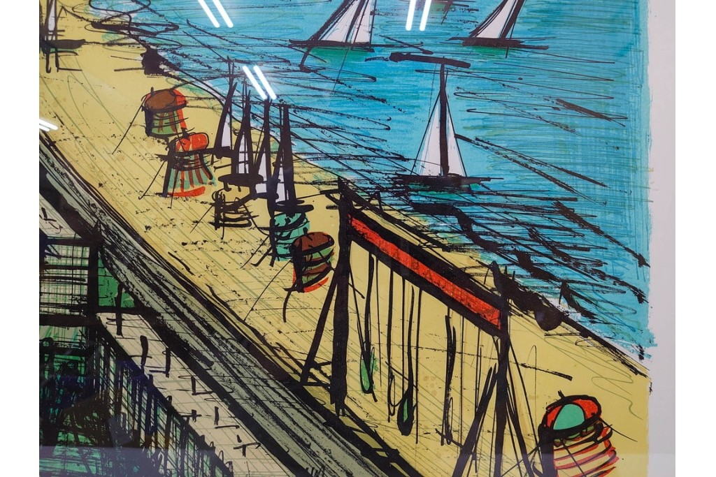 真作　版上サイン入り　1979年　ベルナール・ビュッフェ(ビュフェ)　Bernard Buffet　「ラ・ボール海岸」　海辺の風景を鋭いタッチで描き出したリトグラフポスター　外箱付き　(R-084921)