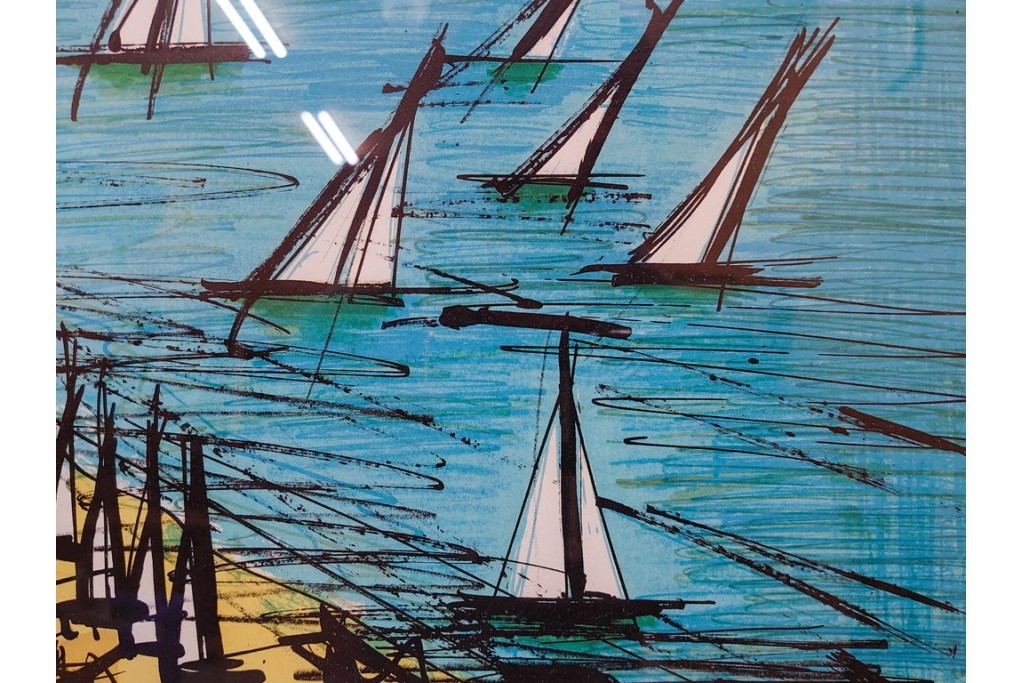 真作　版上サイン入り　1979年　ベルナール・ビュッフェ(ビュフェ)　Bernard Buffet　「ラ・ボール海岸」　海辺の風景を鋭いタッチで描き出したリトグラフポスター　外箱付き　(R-084921)