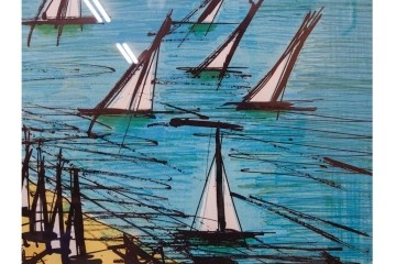 真作　版上サイン入り　1979年　ベルナール・ビュッフェ(ビュフェ)　Bernard Buffet　「ラ・ボール海岸」　海辺の風景を鋭いタッチで描き出したリトグラフポスター　外箱付き　(R-084921)