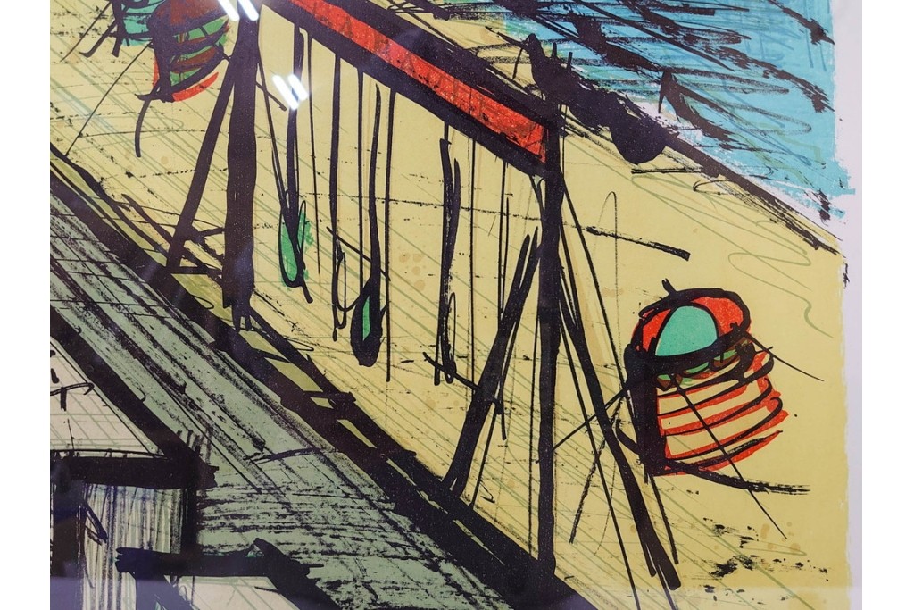 真作　版上サイン入り　1979年　ベルナール・ビュッフェ(ビュフェ)　Bernard Buffet　「ラ・ボール海岸」　海辺の風景を鋭いタッチで描き出したリトグラフポスター　外箱付き　(R-084921)