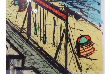 真作　版上サイン入り　1979年　ベルナール・ビュッフェ(ビュフェ)　Bernard Buffet　「ラ・ボール海岸」　海辺の風景を鋭いタッチで描き出したリトグラフポスター　外箱付き　(R-084921)