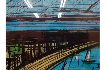 真作　版上サイン入り　1979年　ベルナール・ビュッフェ(ビュフェ)　Bernard Buffet　「ラ・ボール海岸」　海辺の風景を鋭いタッチで描き出したリトグラフポスター　外箱付き　(R-084921)