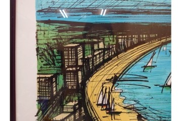 真作　版上サイン入り　1979年　ベルナール・ビュッフェ(ビュフェ)　Bernard Buffet　「ラ・ボール海岸」　海辺の風景を鋭いタッチで描き出したリトグラフポスター　外箱付き　(R-084921)