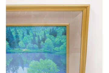 複製画　東山魁夷　限定300部のうち第98番　「山湖澄む」　額装絵画　外箱なし　(R-084922)