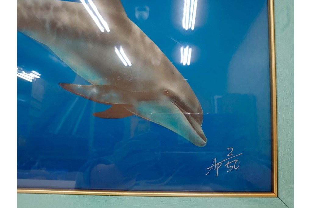 真作　直筆サイン入り　森田剛介(Gosuke Morita)　AP2/50　海中を泳ぐイルカが爽やかに描かれたシルクスクリーン　(R-084924)