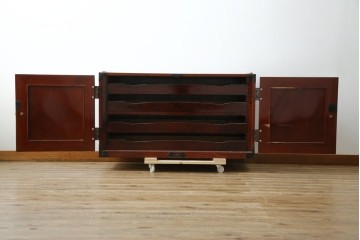 《天板取り付け加工費込み》　和製ヴィンテージ　美品!!　前面(欅材)　上杢目　手打ち金具が素敵な木地呂塗りの観音開き仙台箪笥　(R-084931)