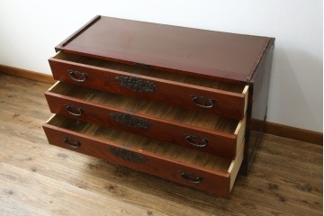 《天板取り付け加工費込み》　和製ヴィンテージ　美品!!　前面(欅材)　上杢目　手打ち金具が素敵な木地呂塗りの仙台箪笥　(R-084932)