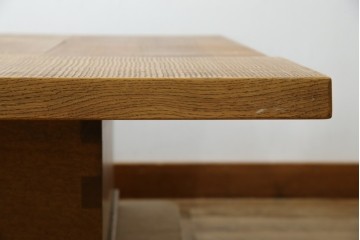 中古　国産　職人手作り　ナラ材　天板の鋸目(のこめ)仕上げの意匠がおしゃれな囲炉裏テーブル　(R-084940)