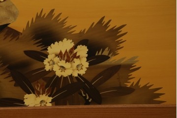 中古　最高級　枠総欅(ケヤキ)材　木象嵌作家　朴木立堂　立山に雷鳥図の衝立　定価推定約150万円　(R-084941)