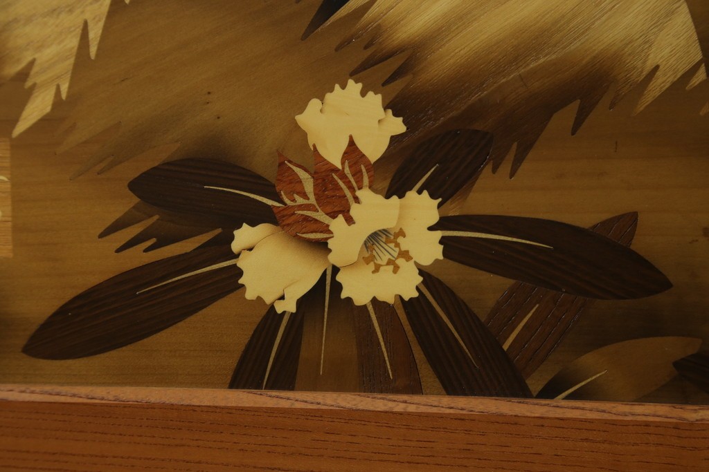 中古　最高級　枠総欅(ケヤキ)材　木象嵌作家　朴木立堂　立山に雷鳥図の衝立　定価推定約150万円　(R-084941)