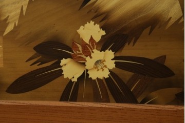 中古　最高級　枠総欅(ケヤキ)材　木象嵌作家　朴木立堂　立山に雷鳥図の衝立　定価推定約150万円　(R-084941)