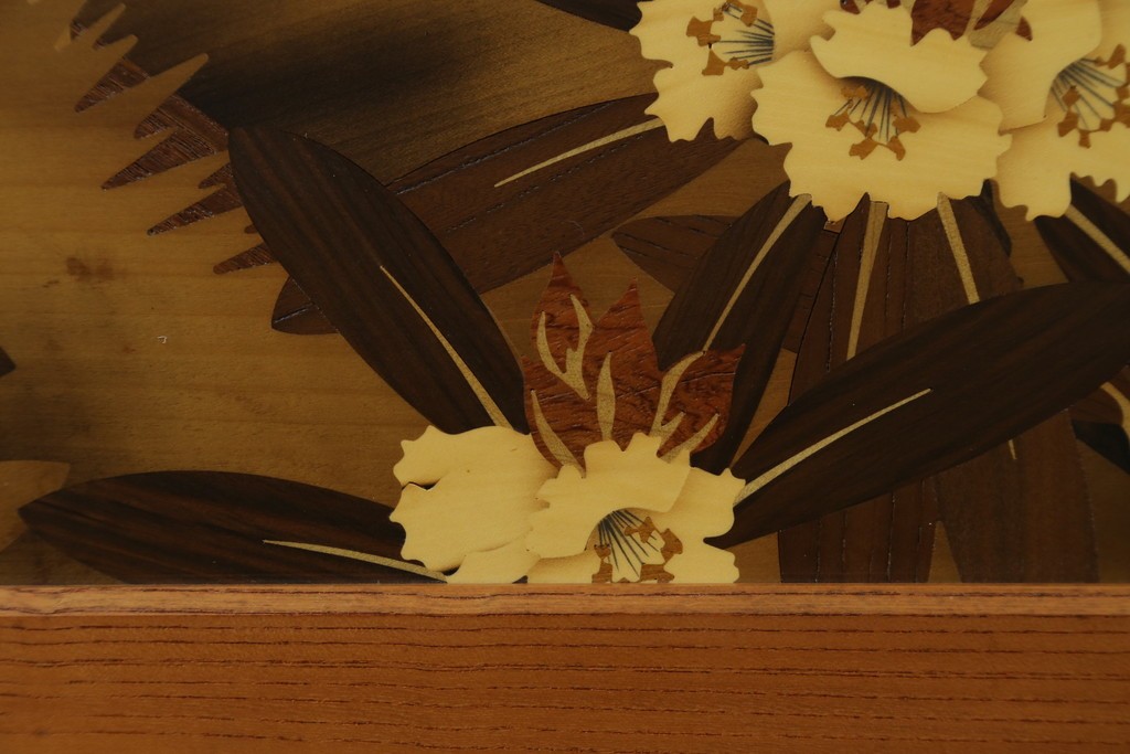 中古　最高級　枠総欅(ケヤキ)材　木象嵌作家　朴木立堂　立山に雷鳥図の衝立　定価推定約150万円　(R-084941)